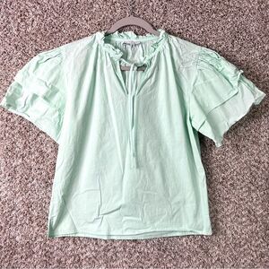 S’edge Top Women’s Medium Teal Green Ruffled Short Puff Sleeve Blouse